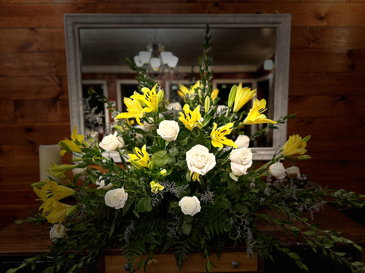 Roses Amongst the Lilies Casket Spray